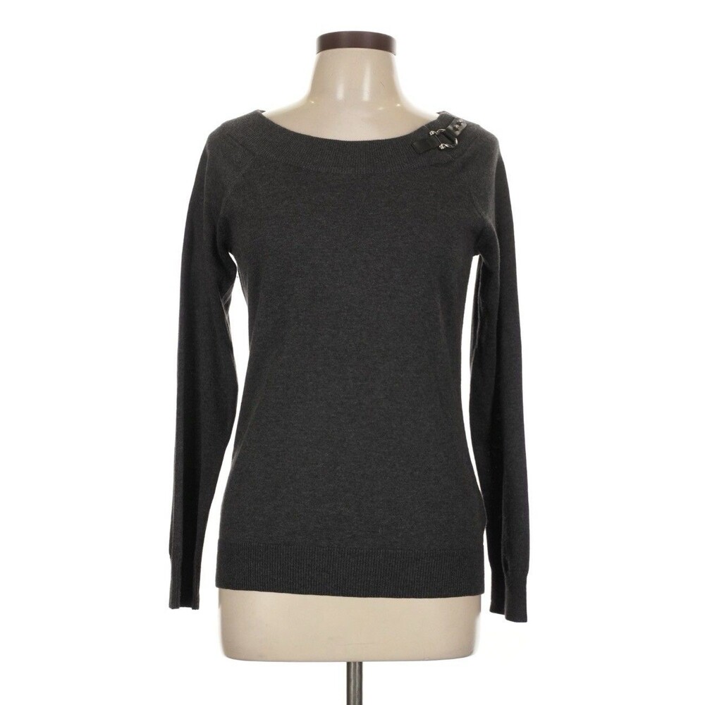 Lauren Ralph Lauren Sweater Top Womens Medium Gray Buckle Long Sleeve Career